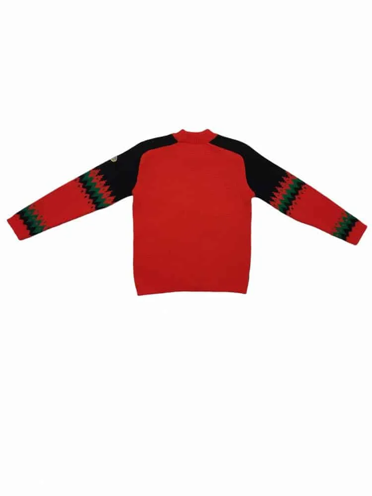 Late 70s vintage wool knitted ski sweater in red & green – S