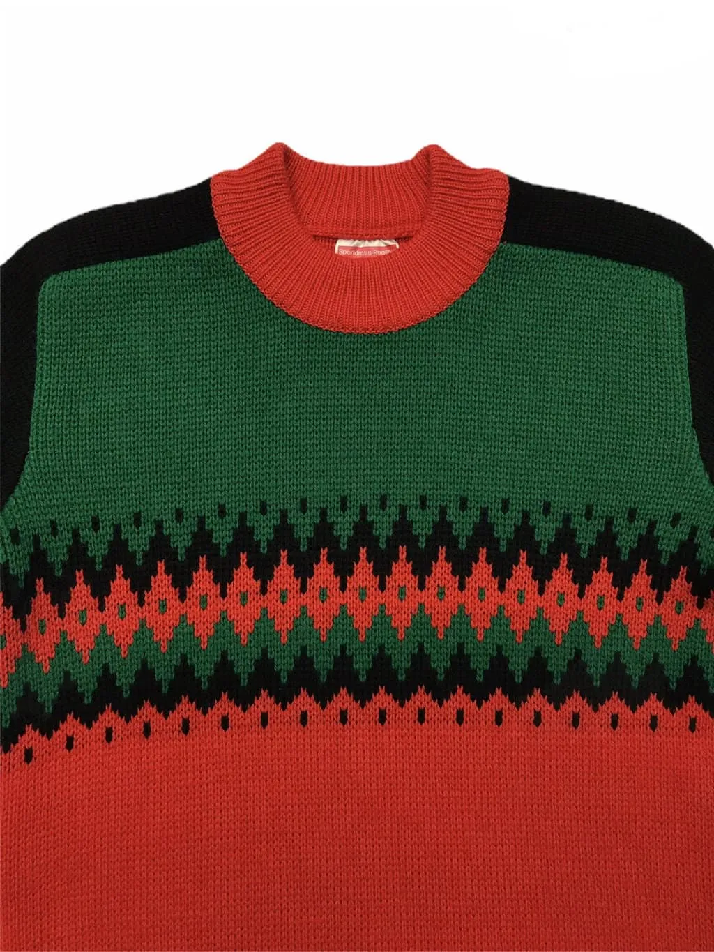 Late 70s vintage wool knitted ski sweater in red & green – S