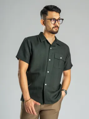 Linen Cuban Collar Shirt - Dark Green