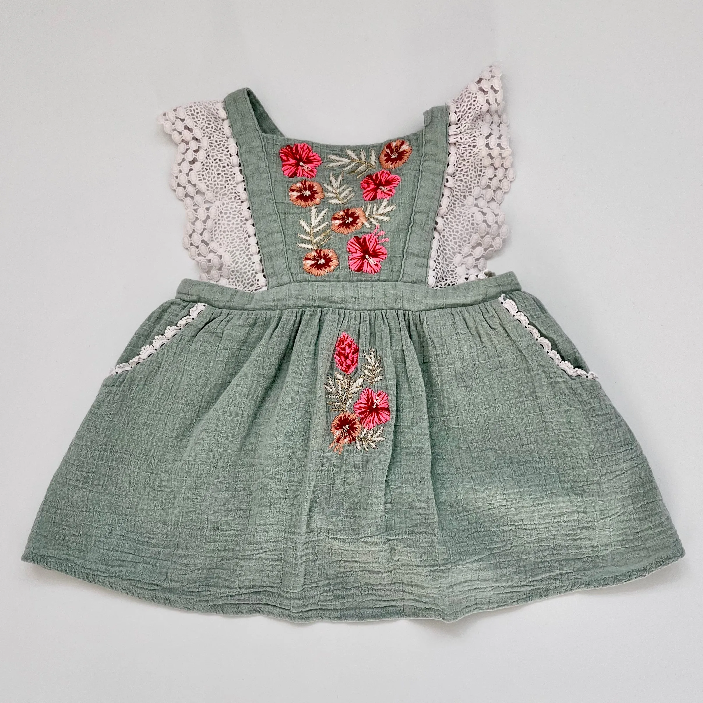 Louise Misha Duck Egg Dress With Embroidery: 18 Months