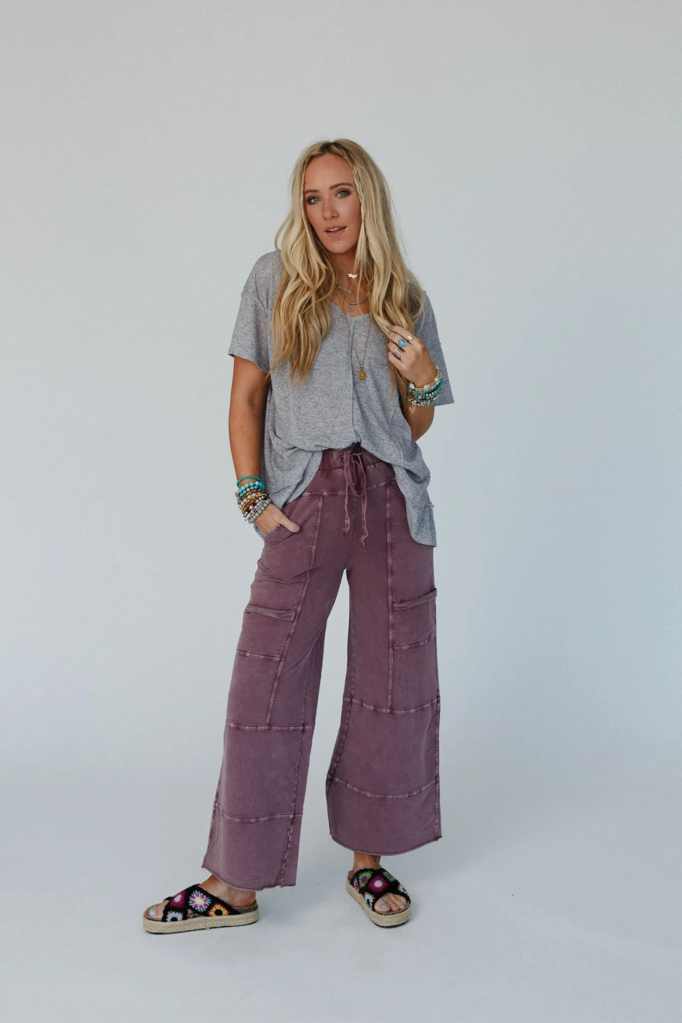 Lucky One Wide Leg Full Pant - Plum