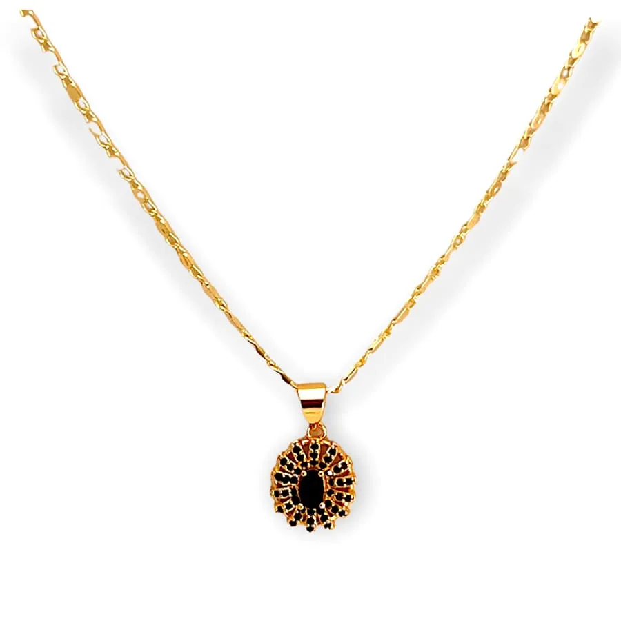 Marie black stones oval shape necklace in 18k of gold plated