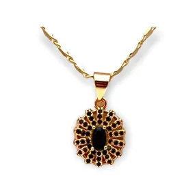 Marie black stones oval shape necklace in 18k of gold plated