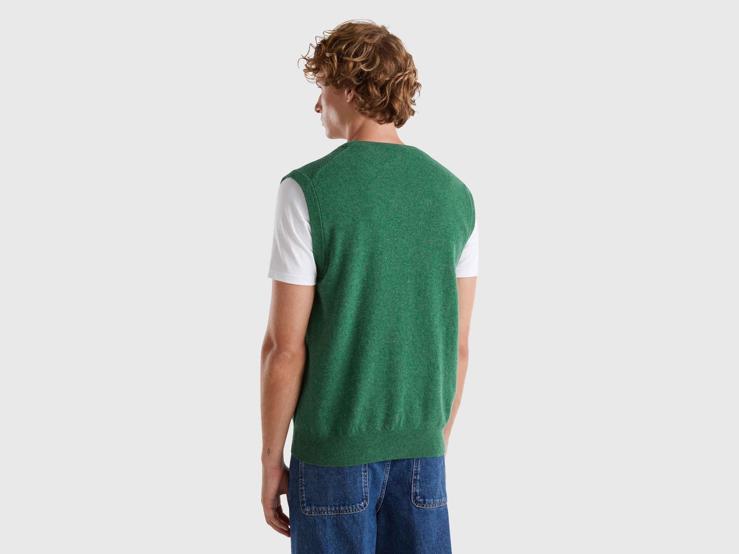 Marl green vest in pure Merino wool - Green | Benetton