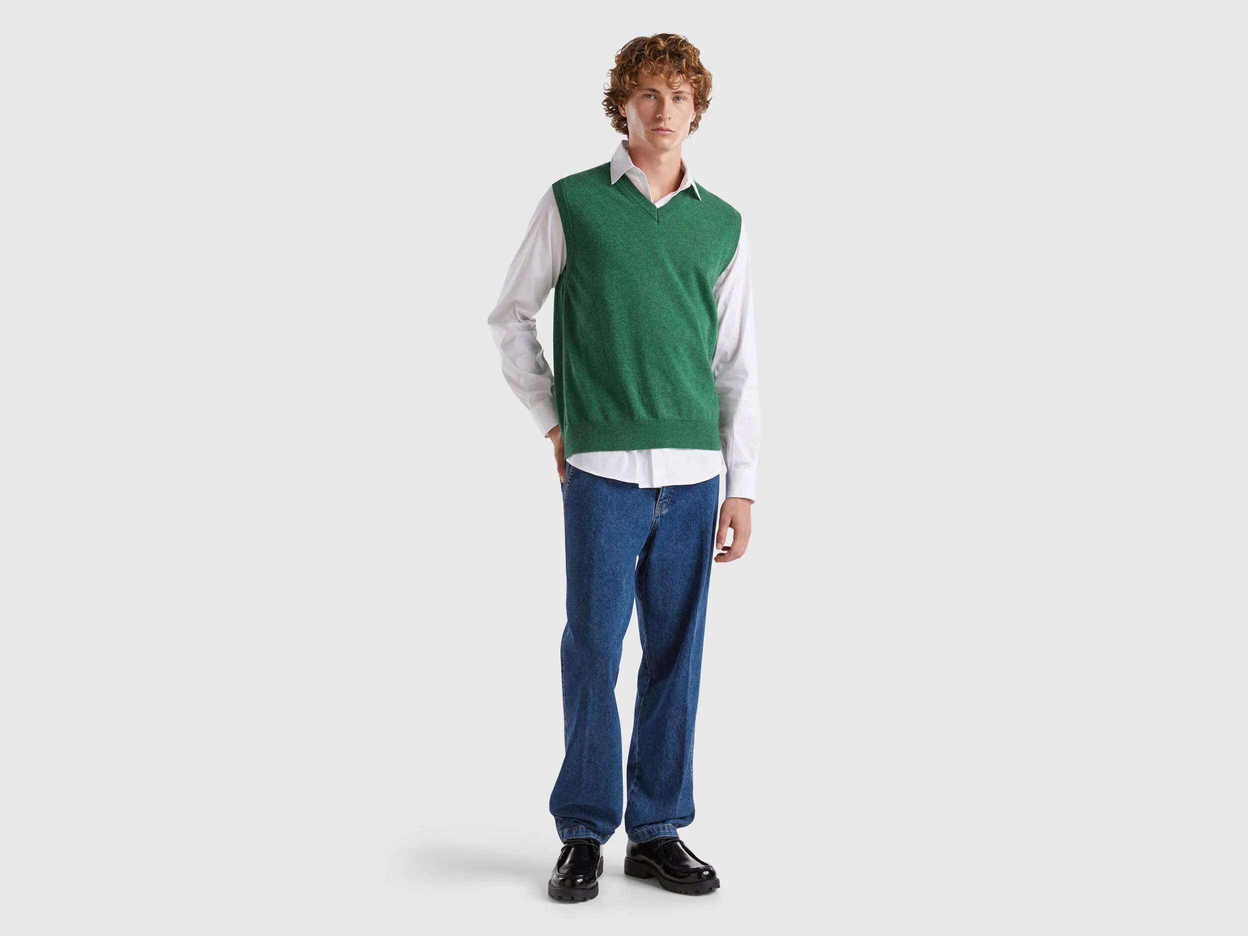 Marl green vest in pure Merino wool - Green | Benetton