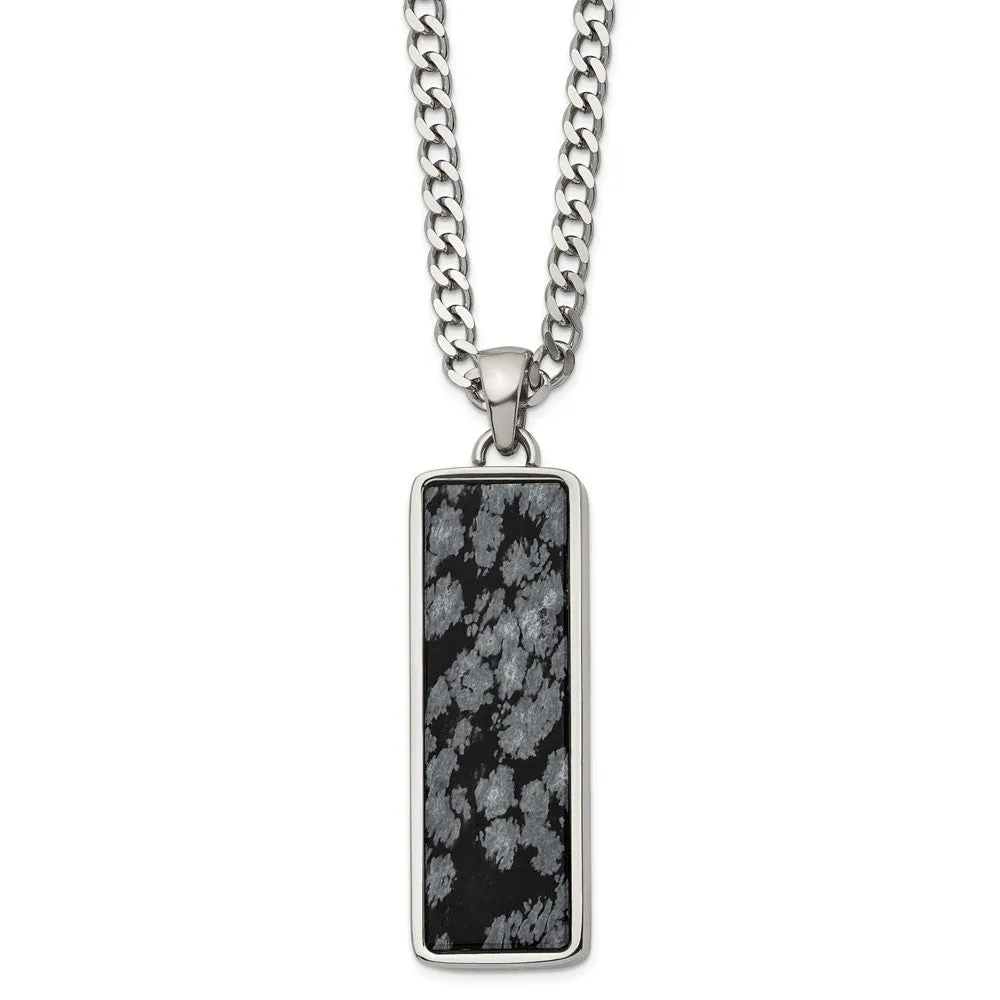 Men's Stainless Steel & Alabaster Stone Rectangle Necklace, 22 Inch