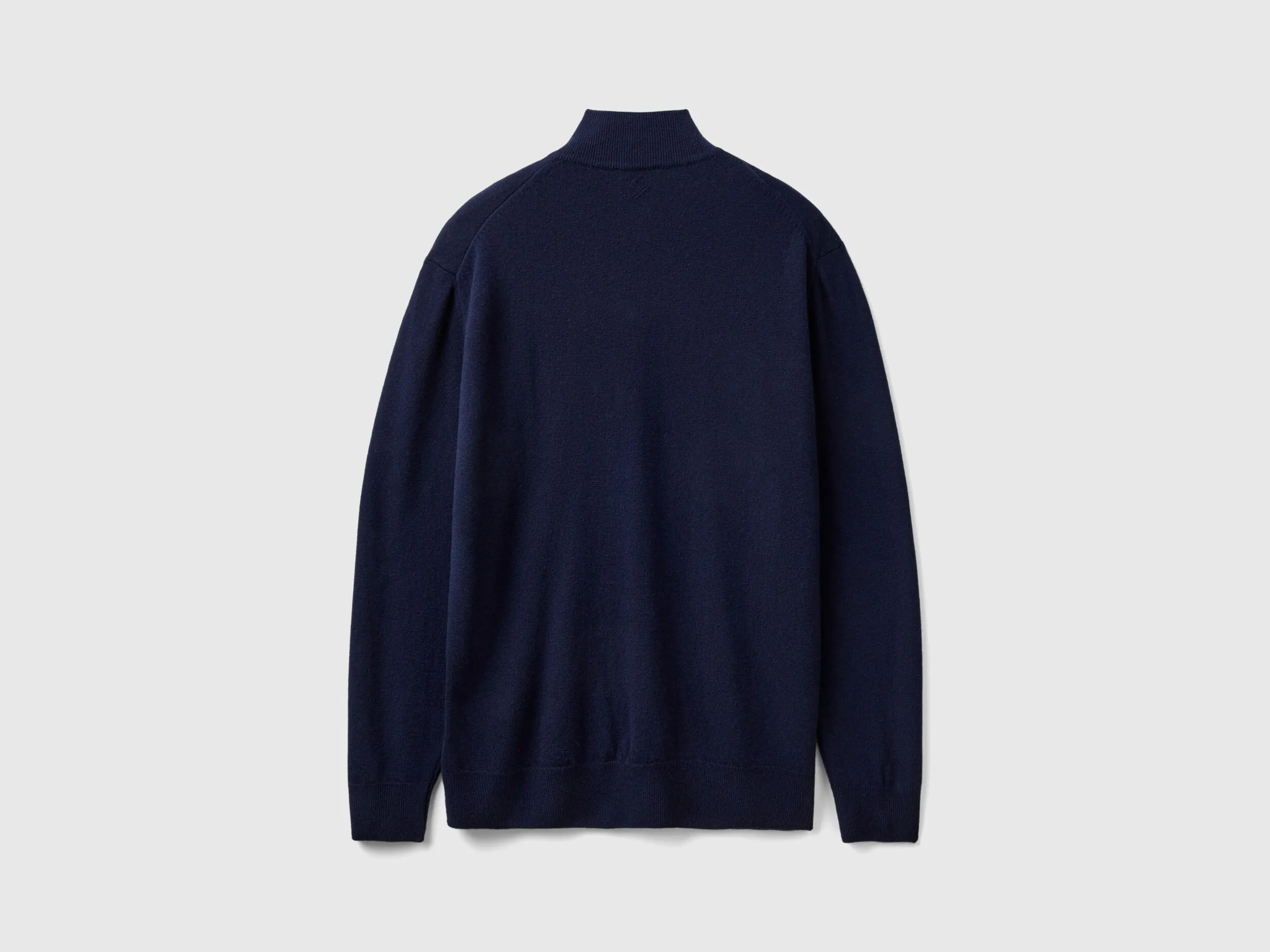 Midnight blue zip-up sweater in 100% Merino wool - Dark Blue | Benetton