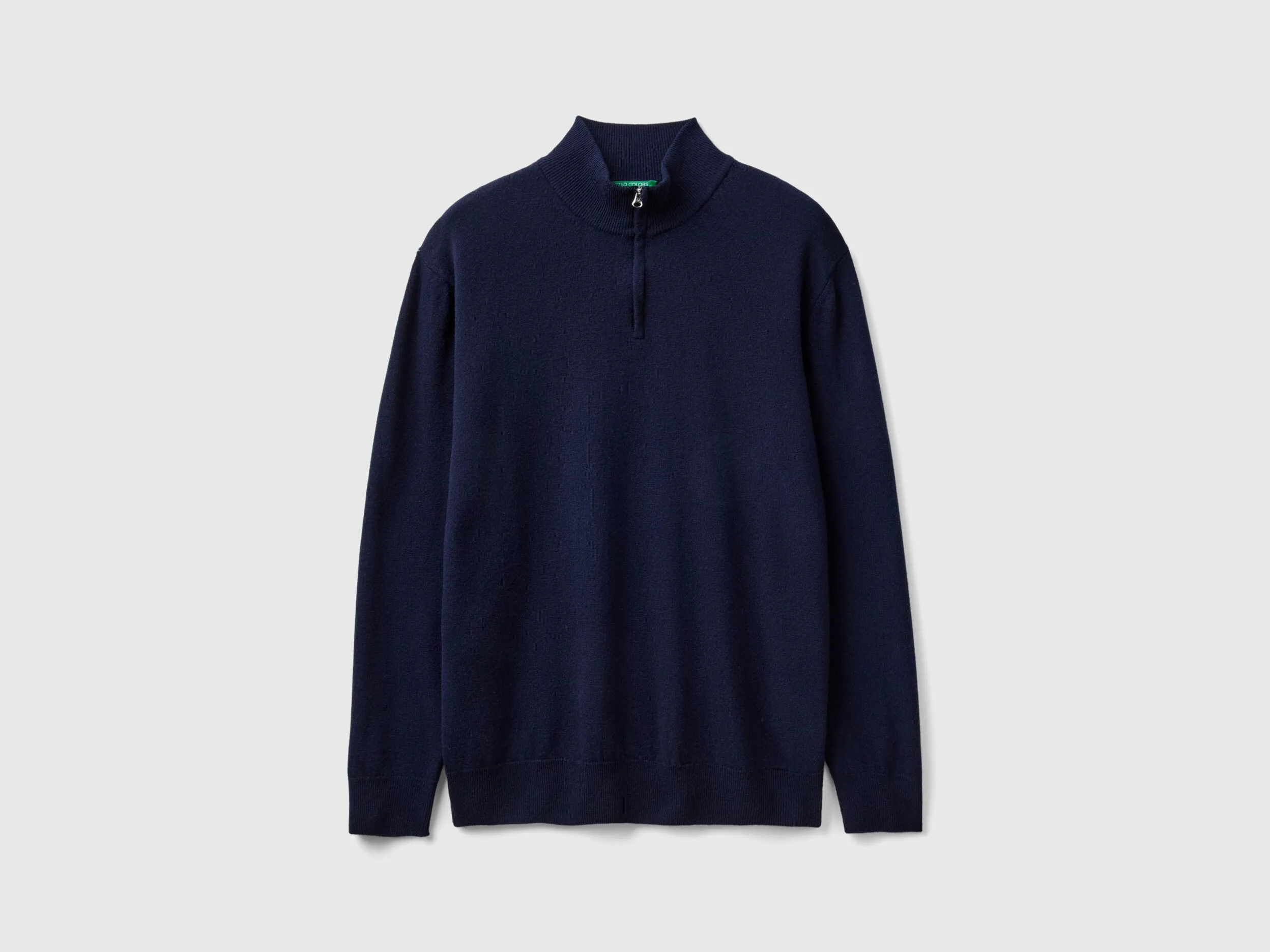 Midnight blue zip-up sweater in 100% Merino wool - Dark Blue | Benetton