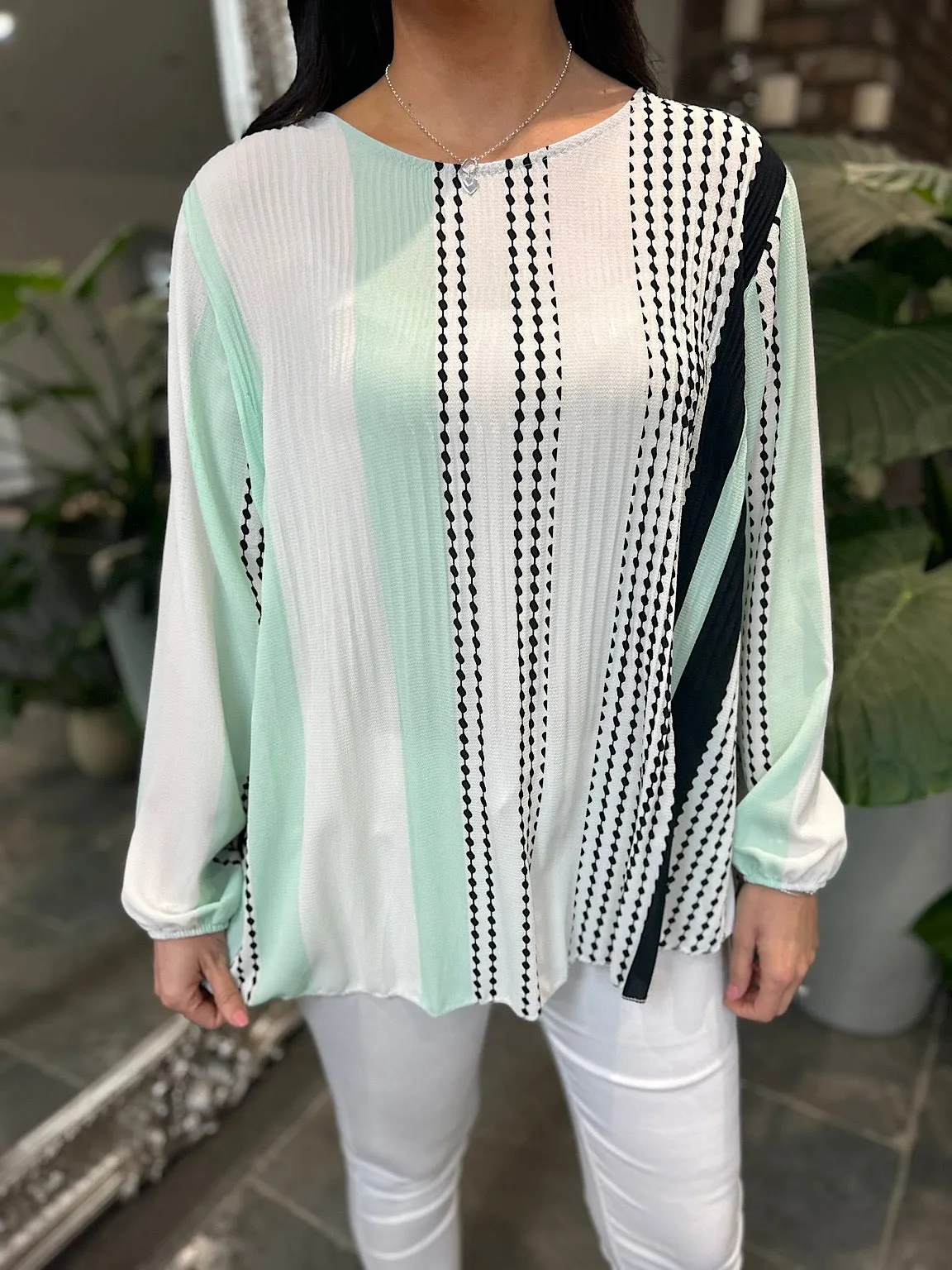 Mint Multi Stripe Pleated Blouse Evie