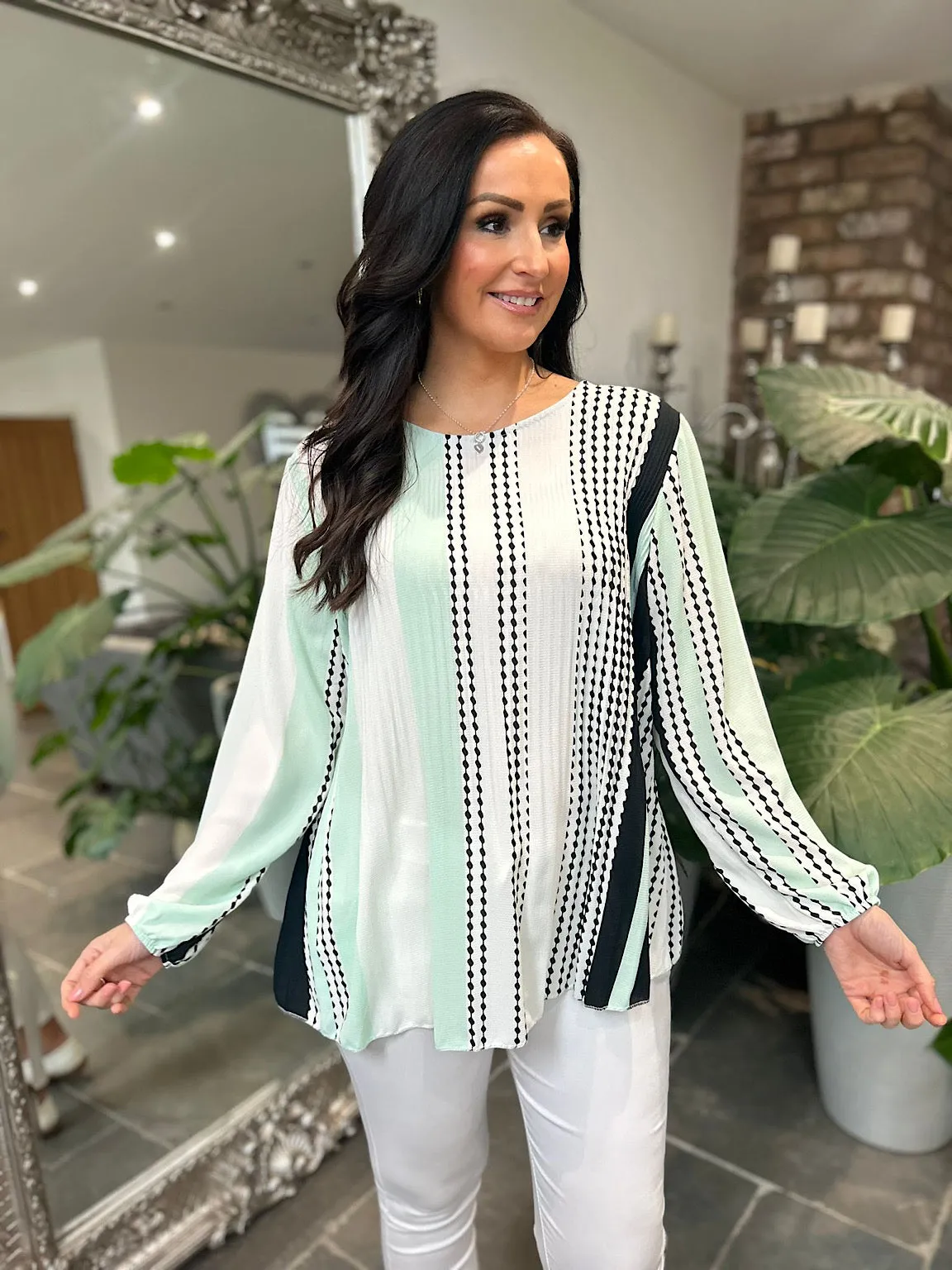 Mint Multi Stripe Pleated Blouse Evie