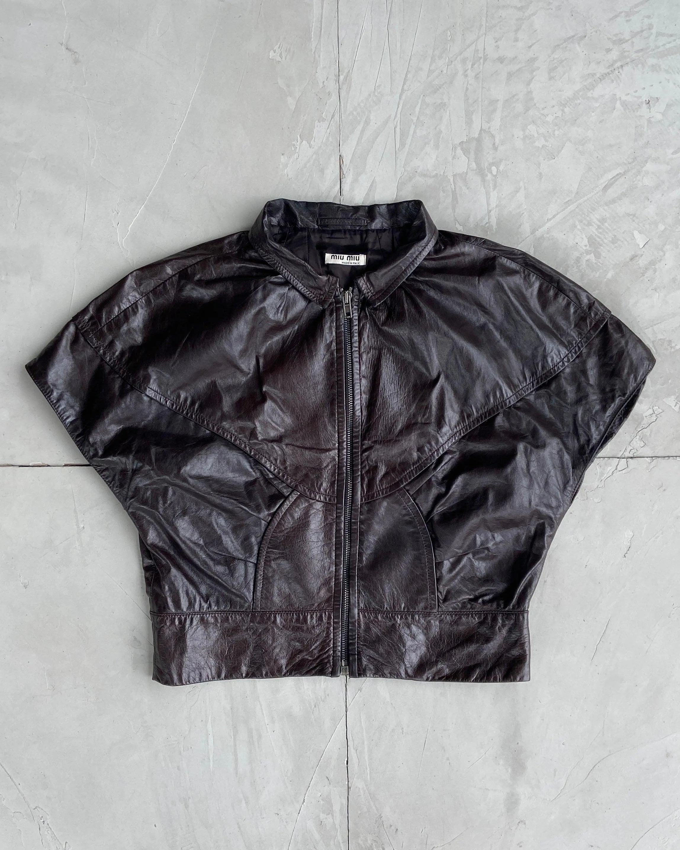 MIU MIU FW2008 CROPPED LEATHER JACKET TOP - M