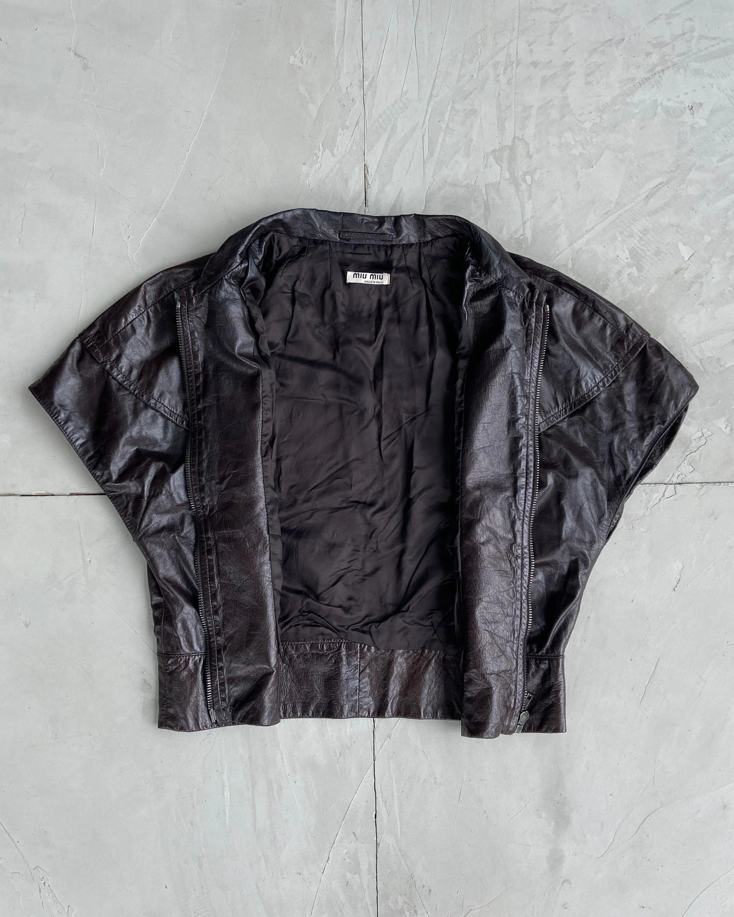 MIU MIU FW2008 CROPPED LEATHER JACKET TOP - M