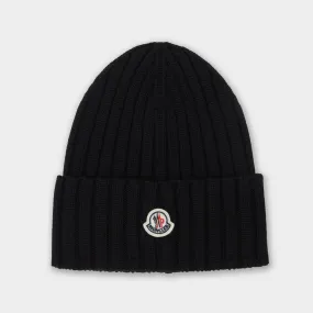 MONCLER Wool Logo Beanie Hat - Black