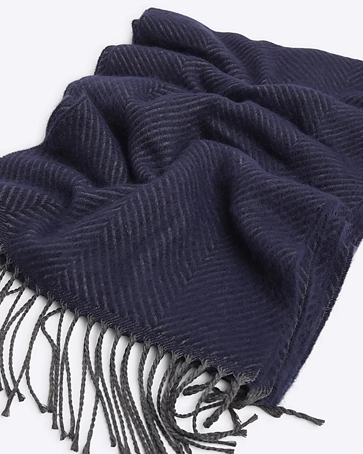 Navy Herringbone Scarf