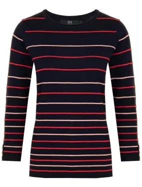 Navy Striped Ripple Stitch Jumper