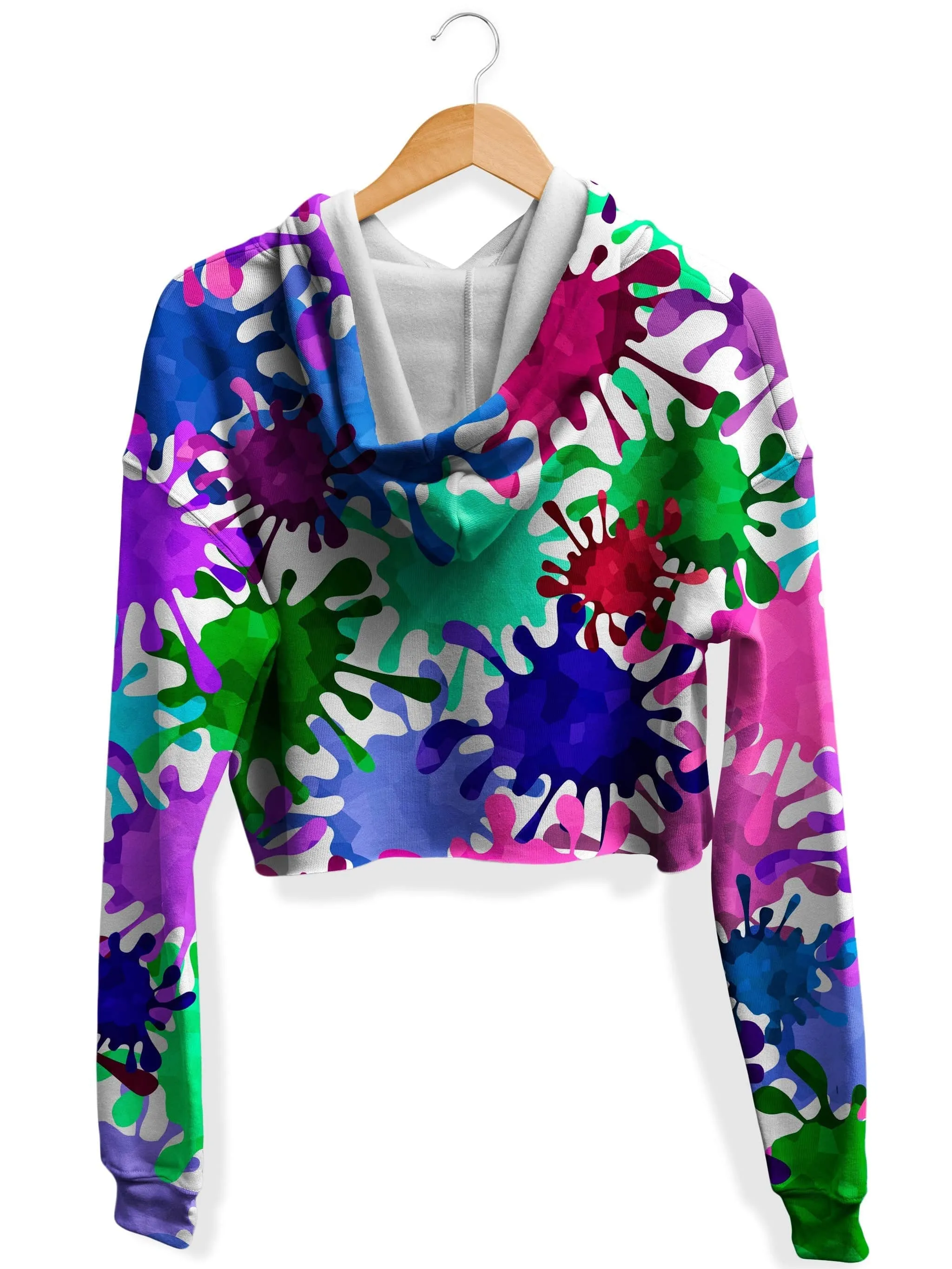 Neon Paint Splatter Fleece Crop Hoodie