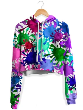 Neon Paint Splatter Fleece Crop Hoodie