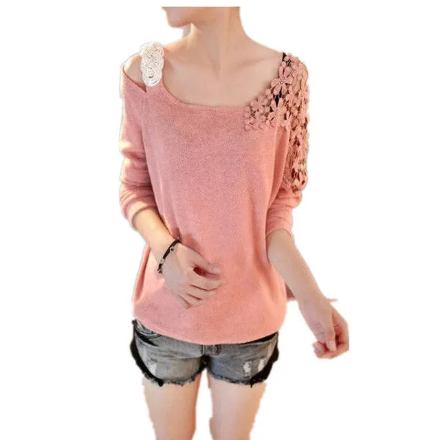 New Autumn Winter Female Knitting Patchwork Sweater Plus Size Embroidery Thin Knitted Long Sleeve O-neck Pullovers 70249 SM6