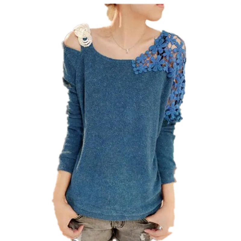 New Autumn Winter Female Knitting Patchwork Sweater Plus Size Embroidery Thin Knitted Long Sleeve O-neck Pullovers 70249 SM6