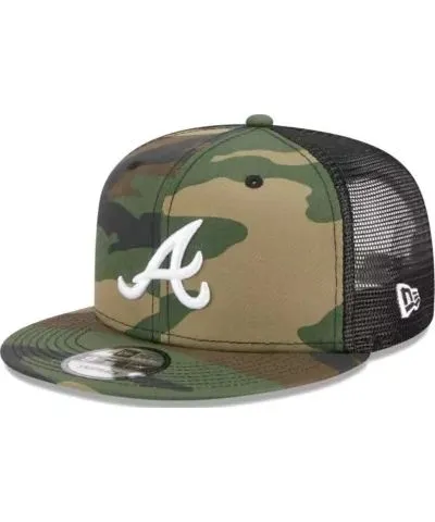 New Era Men's MLB Atlanta Braves Woodland Trucker 9FIFTY Snapback Hat