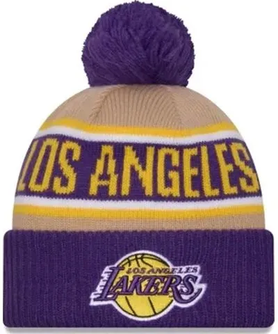 New Era Men's NBA Purple/Tan Los Angeles Lakers 2024 NBA Draft Cuffed Knit Hat with Pom