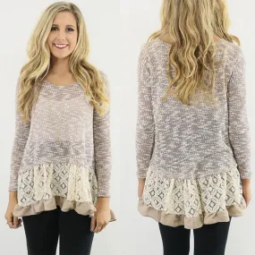 New Women Long Sleeve Slim Lace Hem off Two Sweater Knitting Wool Warm Pullover SM6