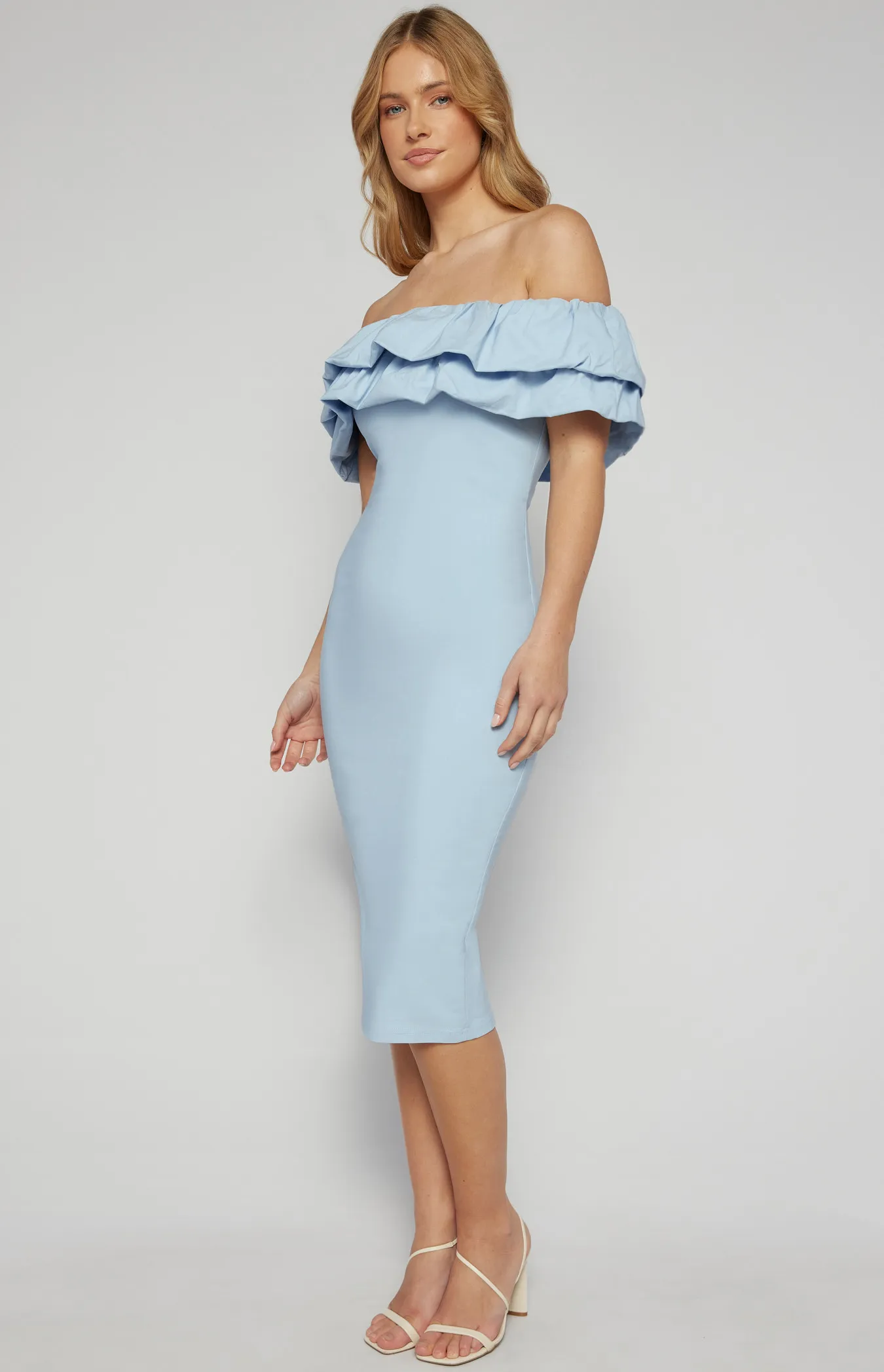  Off Shoulder Layered Ruffle Neckline Bodycon Dress (SDR1418A)