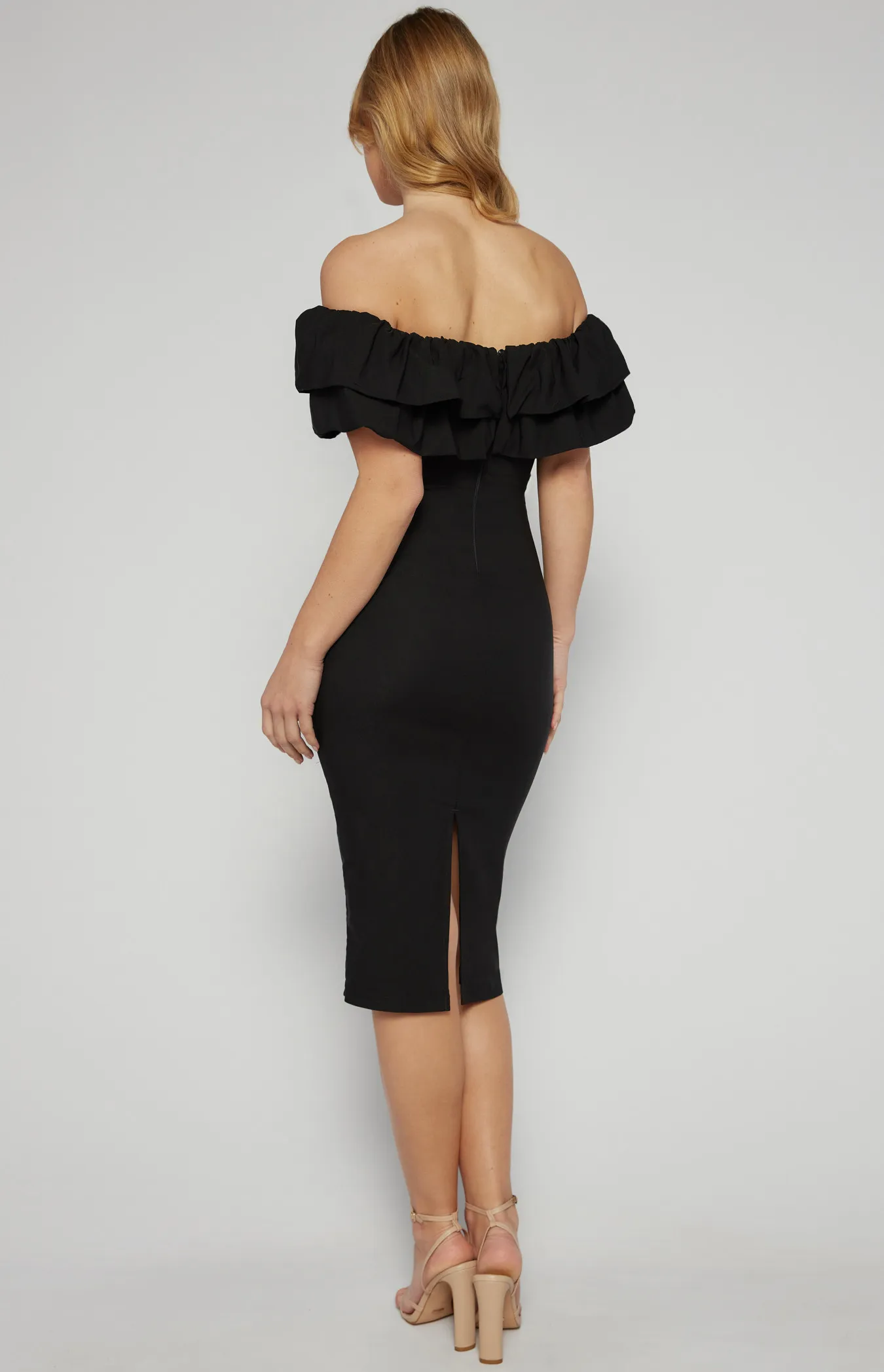  Off Shoulder Layered Ruffle Neckline Bodycon Dress (SDR1418A)