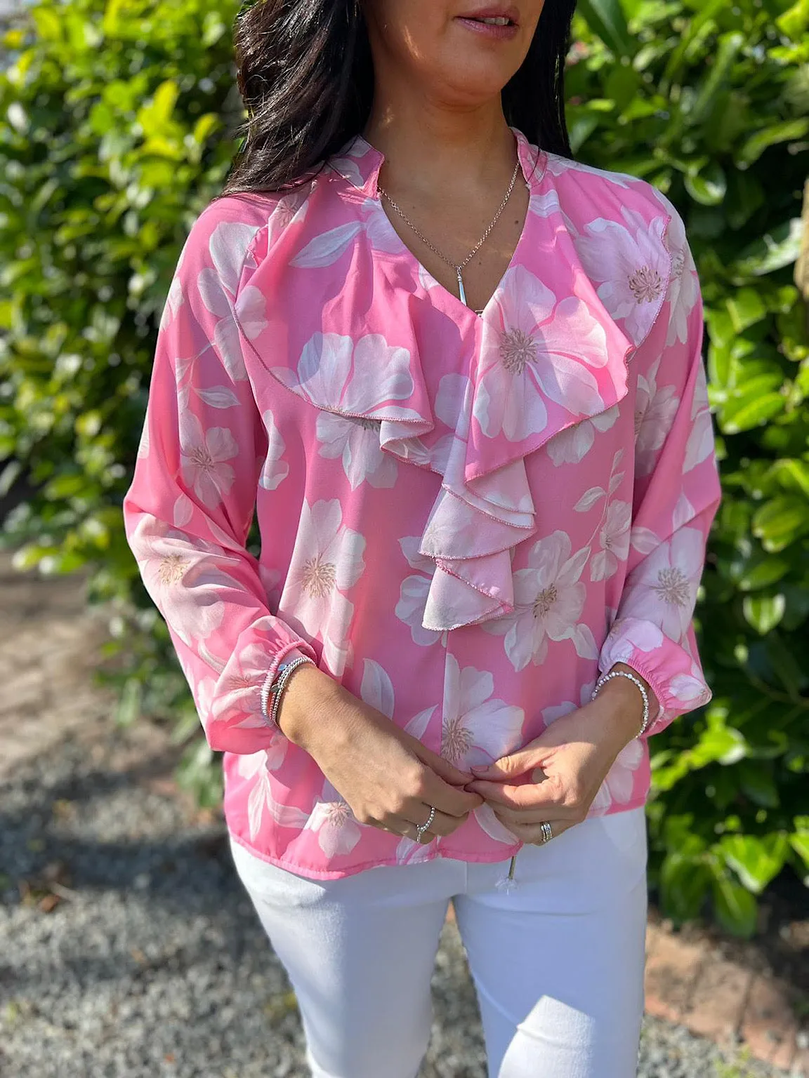 Pink Floral Frill Collar Blouse Rylee