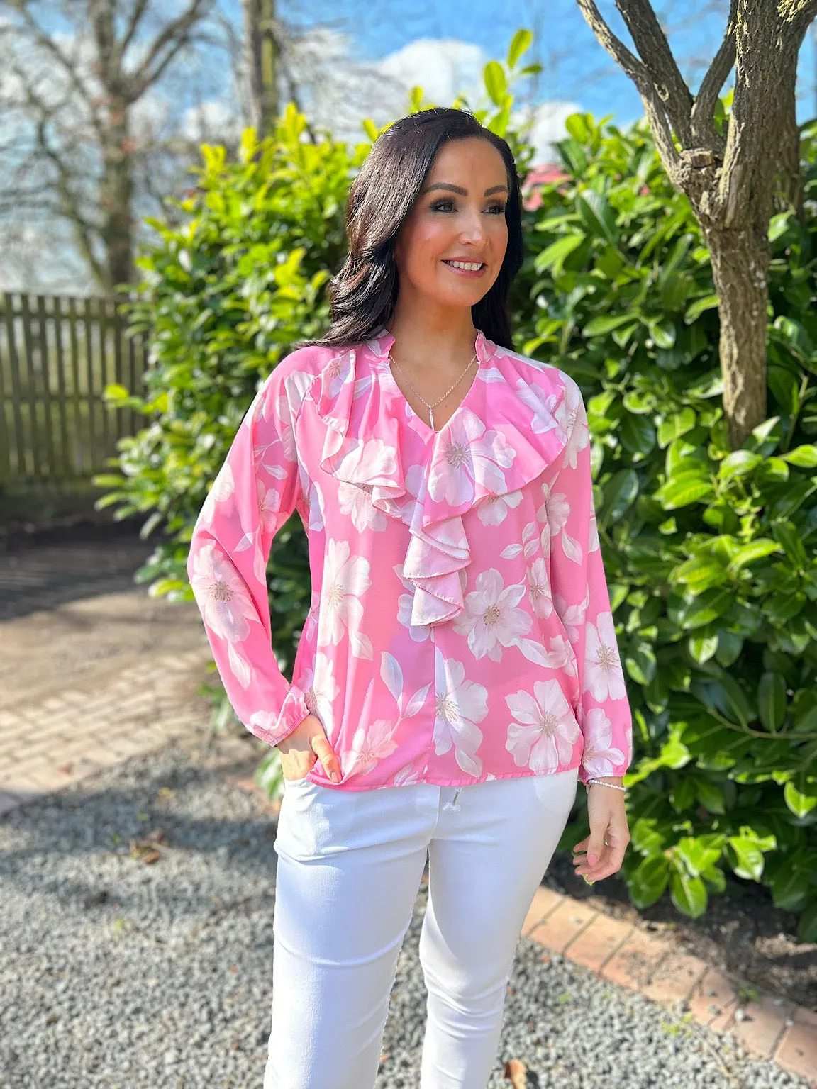 Pink Floral Frill Collar Blouse Rylee