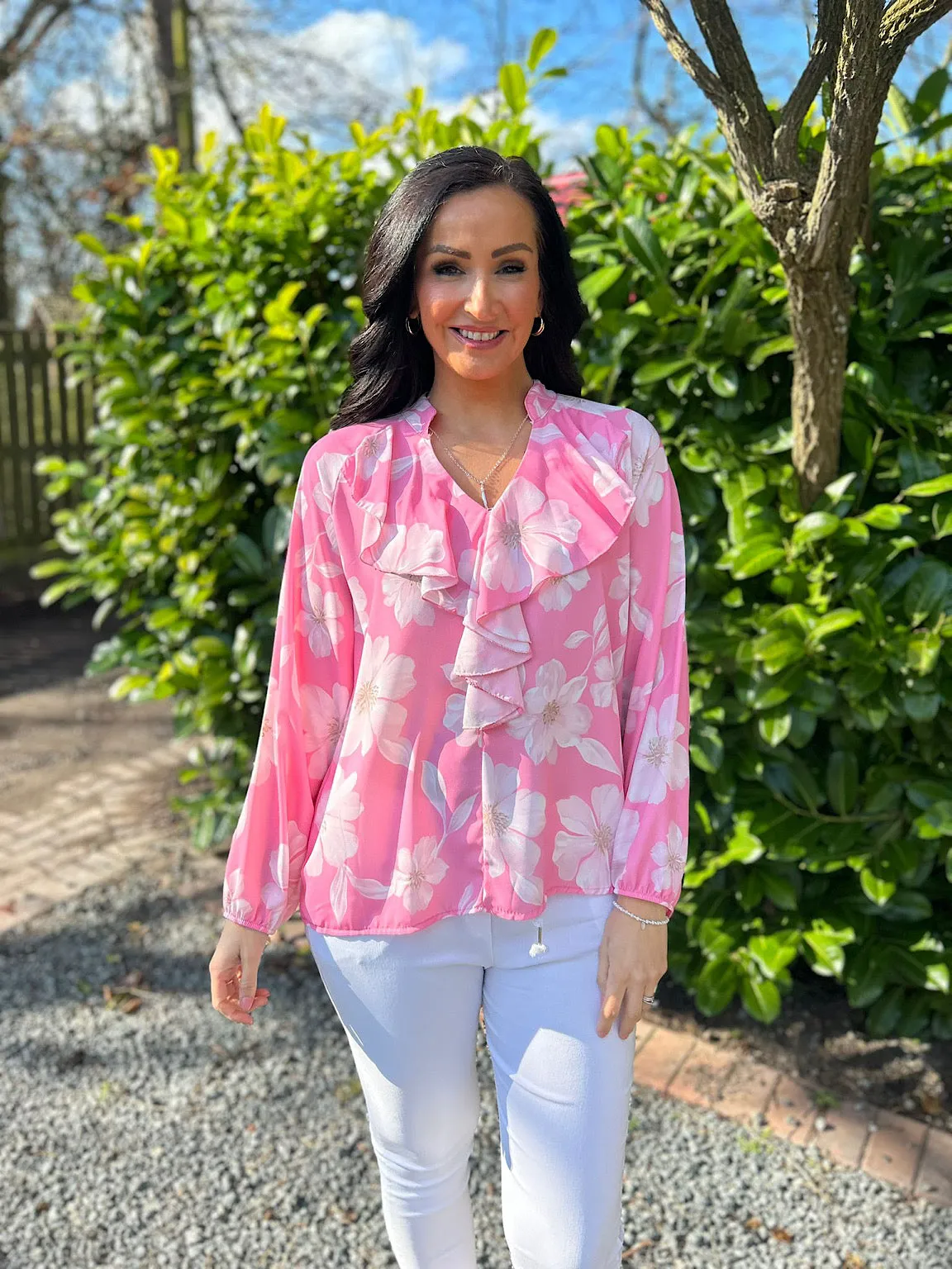 Pink Floral Frill Collar Blouse Rylee