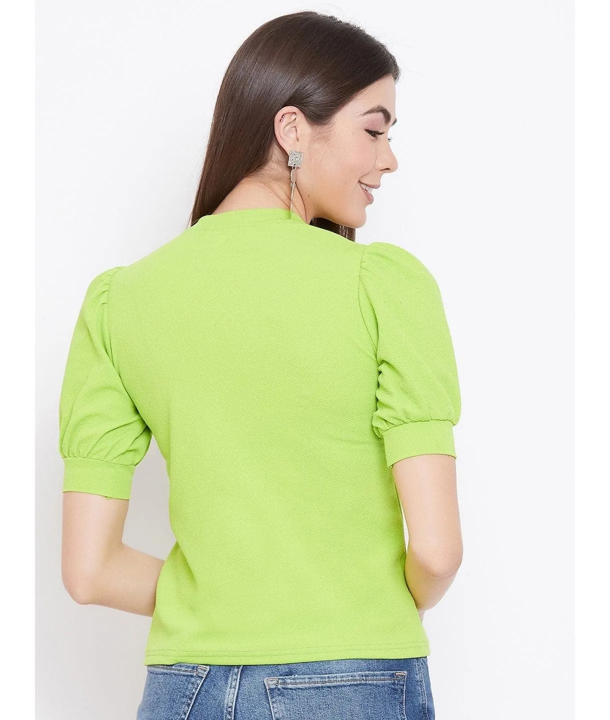 Plus Cotton Solid Stretchable Puff Sleeve Top