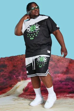 Plus Spliced Mesh T-shirt And Short Set