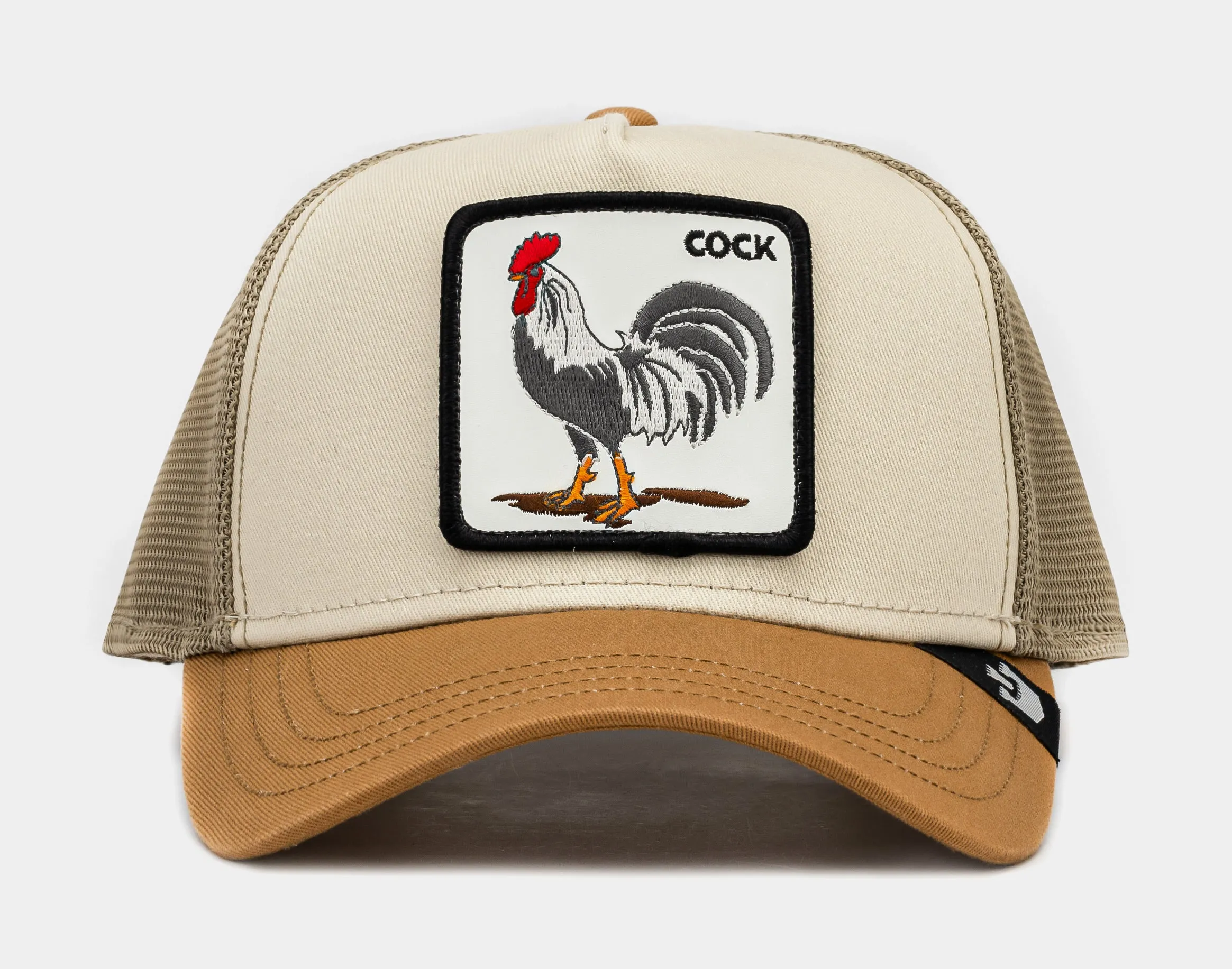 Premium Rooster Trucker Mens Hat (Khaki/Yellow)