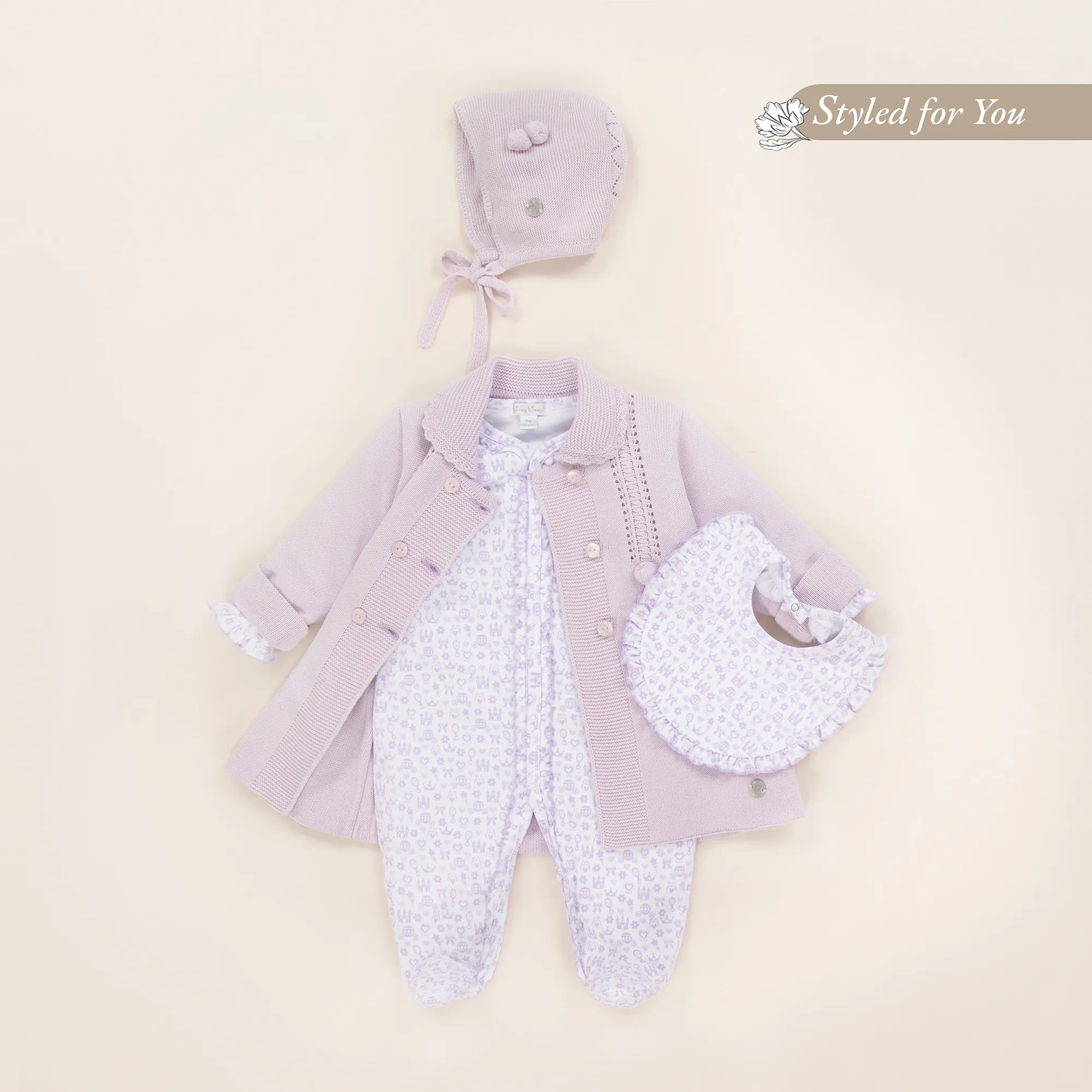 Purple Knitted Coat & Hat Set