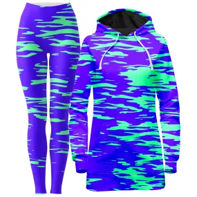 Purple Mint Rave Zebra Stripe Hoodie Dress and Leggings Combo