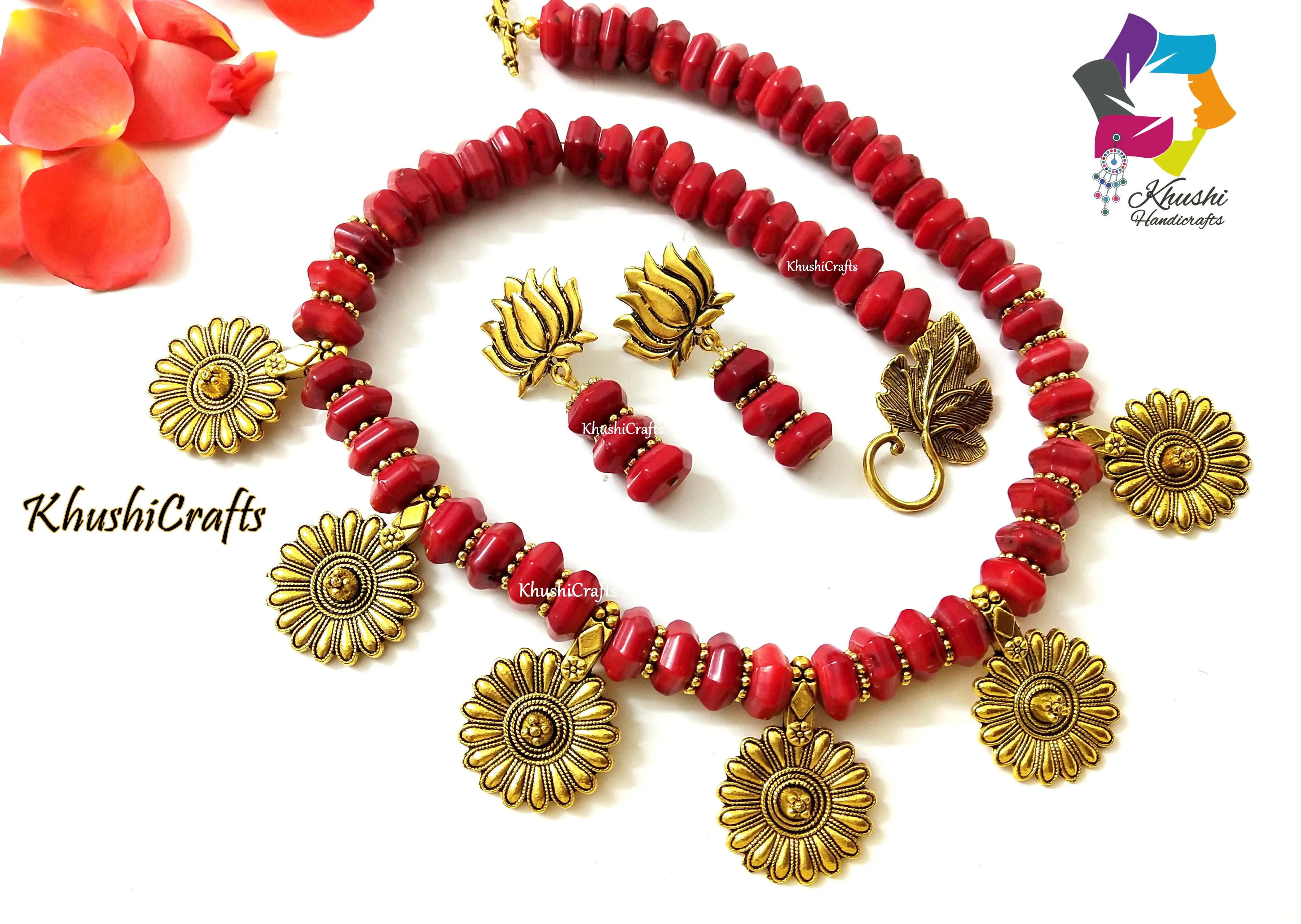 Red Coral Flower Necklace