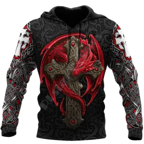 Red Dragon Cross Tattoo 3D Printed Hoodies for Men / Alternative Style Hooded Sweatshirt