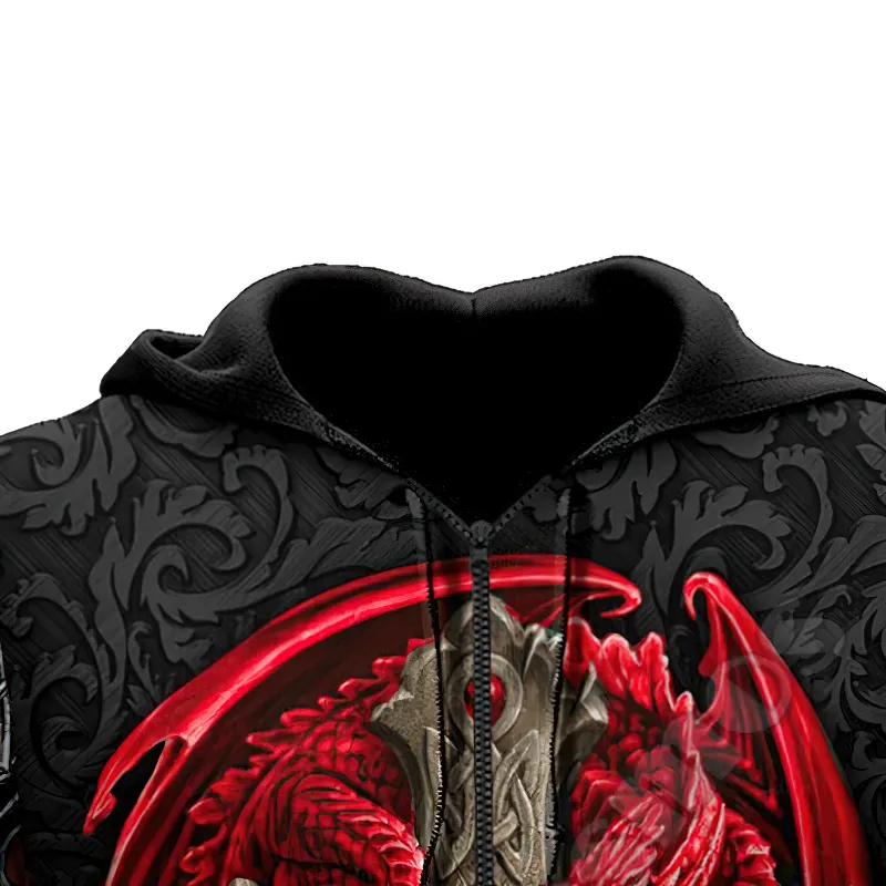 Red Dragon Cross Tattoo 3D Printed Hoodies for Men / Alternative Style Hooded Sweatshirt