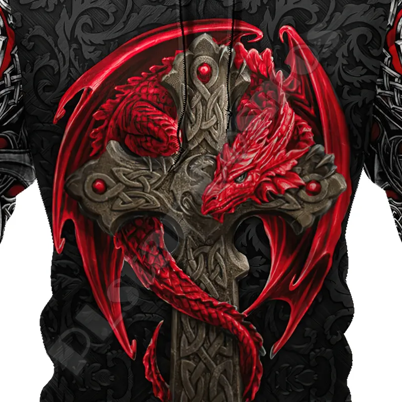 Red Dragon Cross Tattoo 3D Printed Hoodies for Men / Alternative Style Hooded Sweatshirt