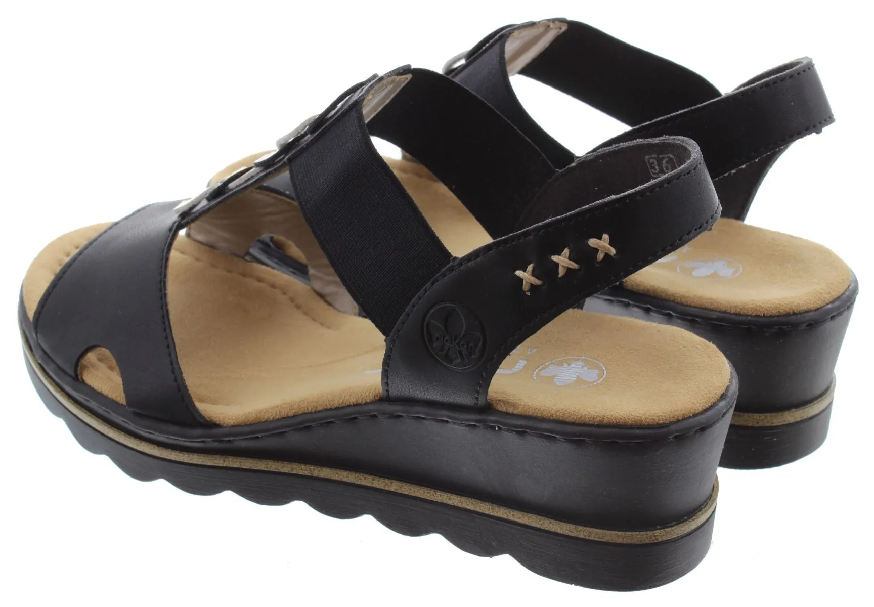 RIEKER Ladies 67498 Wedge Sandals In Black