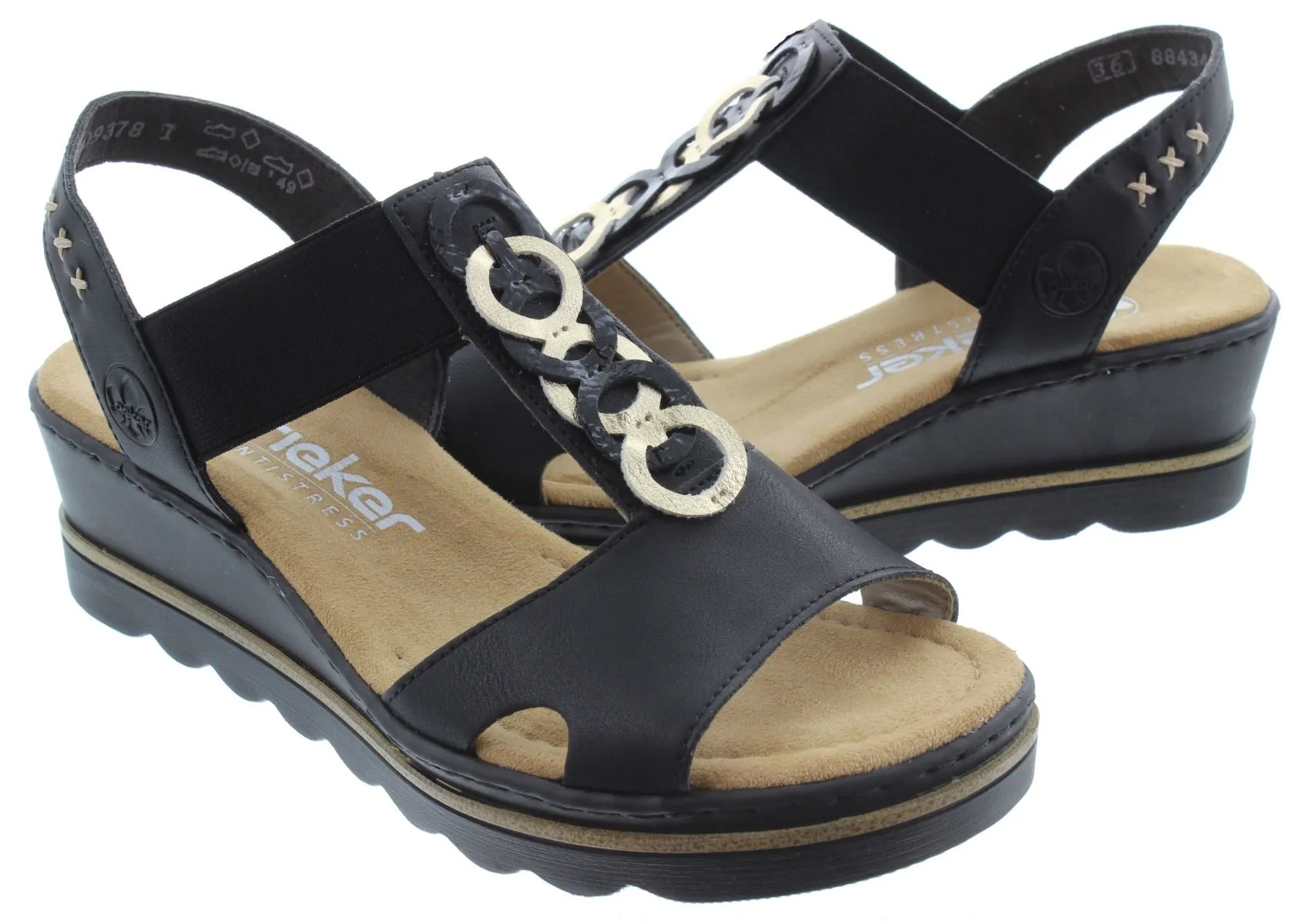 RIEKER Ladies 67498 Wedge Sandals In Black