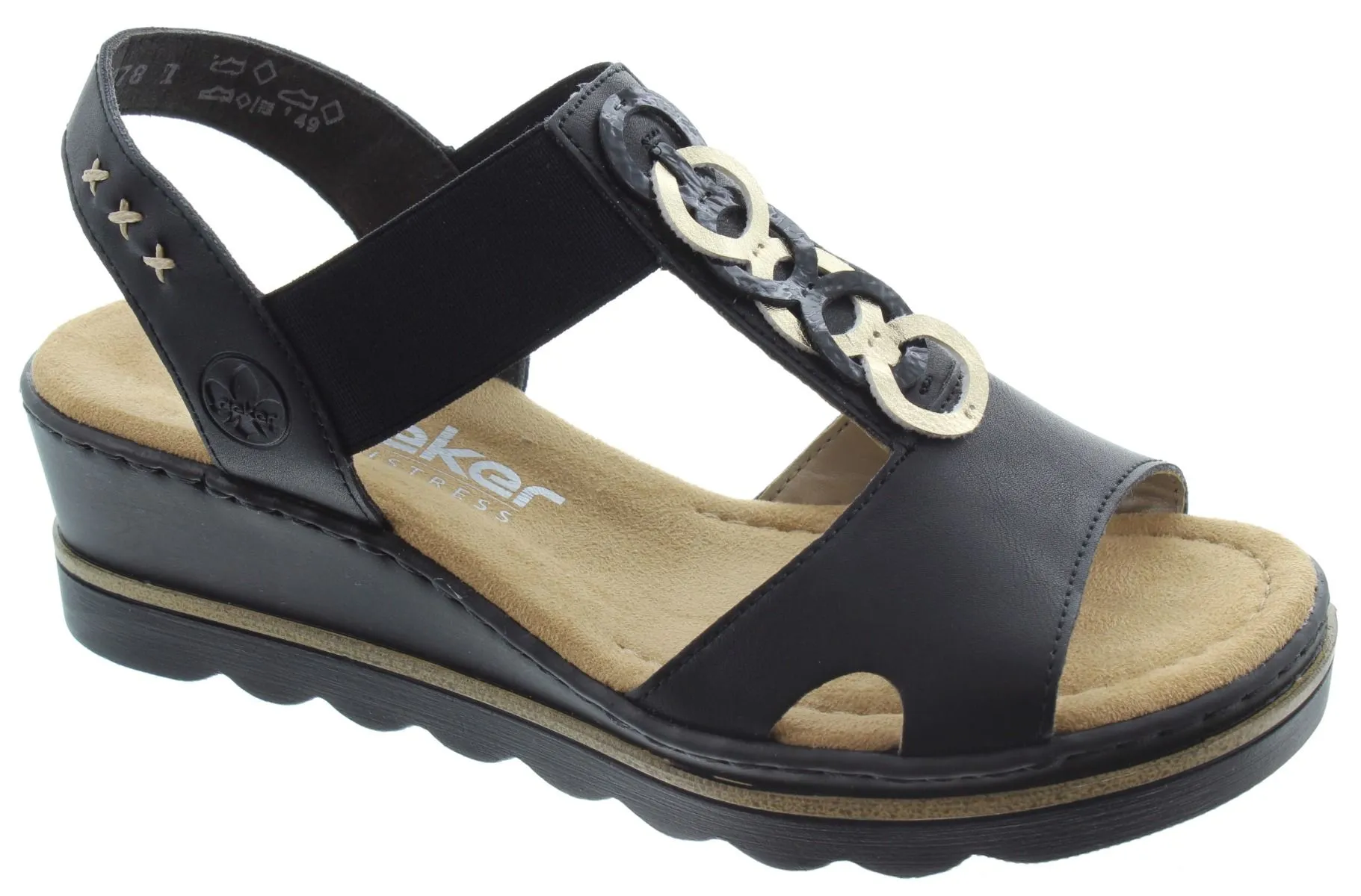 RIEKER Ladies 67498 Wedge Sandals In Black