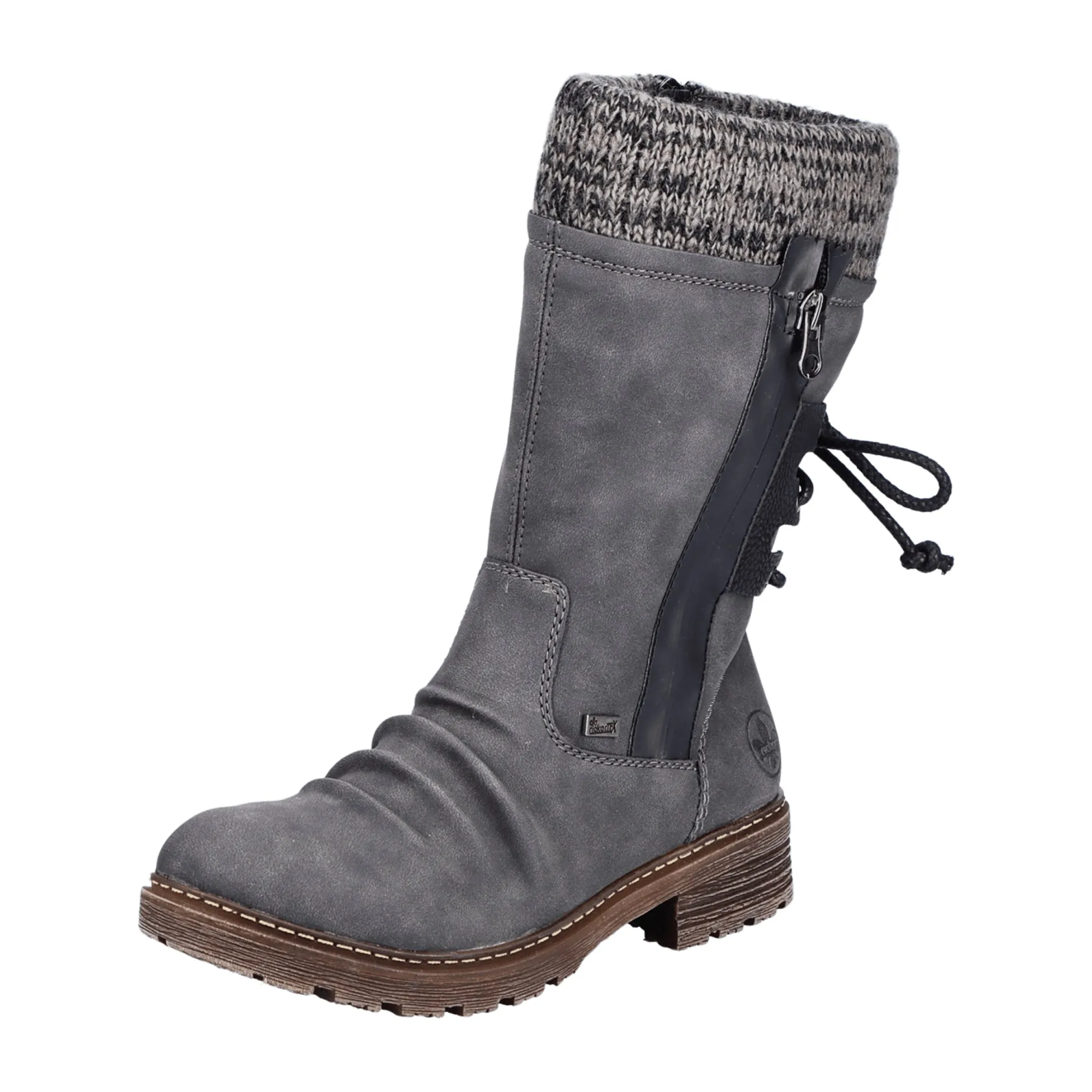 Rieker Women's Grey Ankle Boots with Side Zipper and Warm Lining for Winter