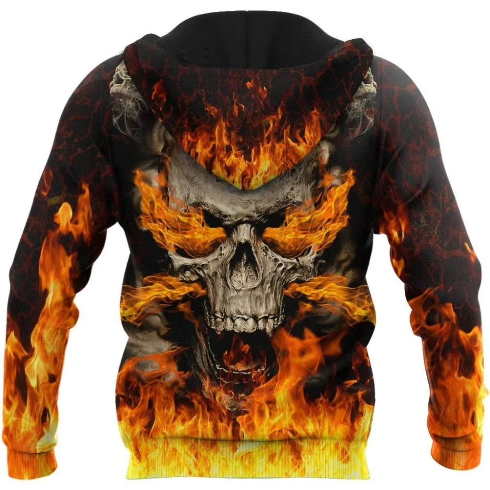 Rock Style Skull On Fire Men Hoodies / Fashion 3D Printed Sweatshirts