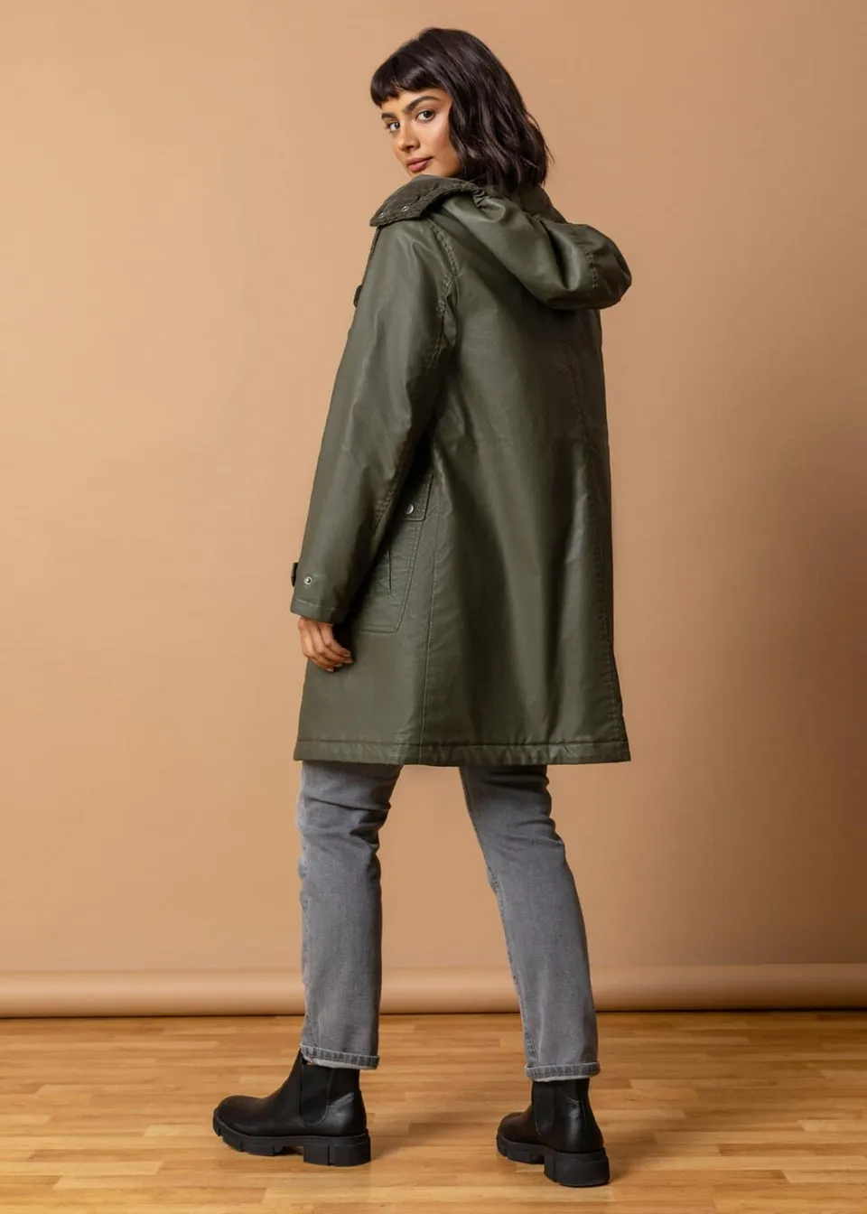 Roman Khaki Waxed Longline Hooded Coat