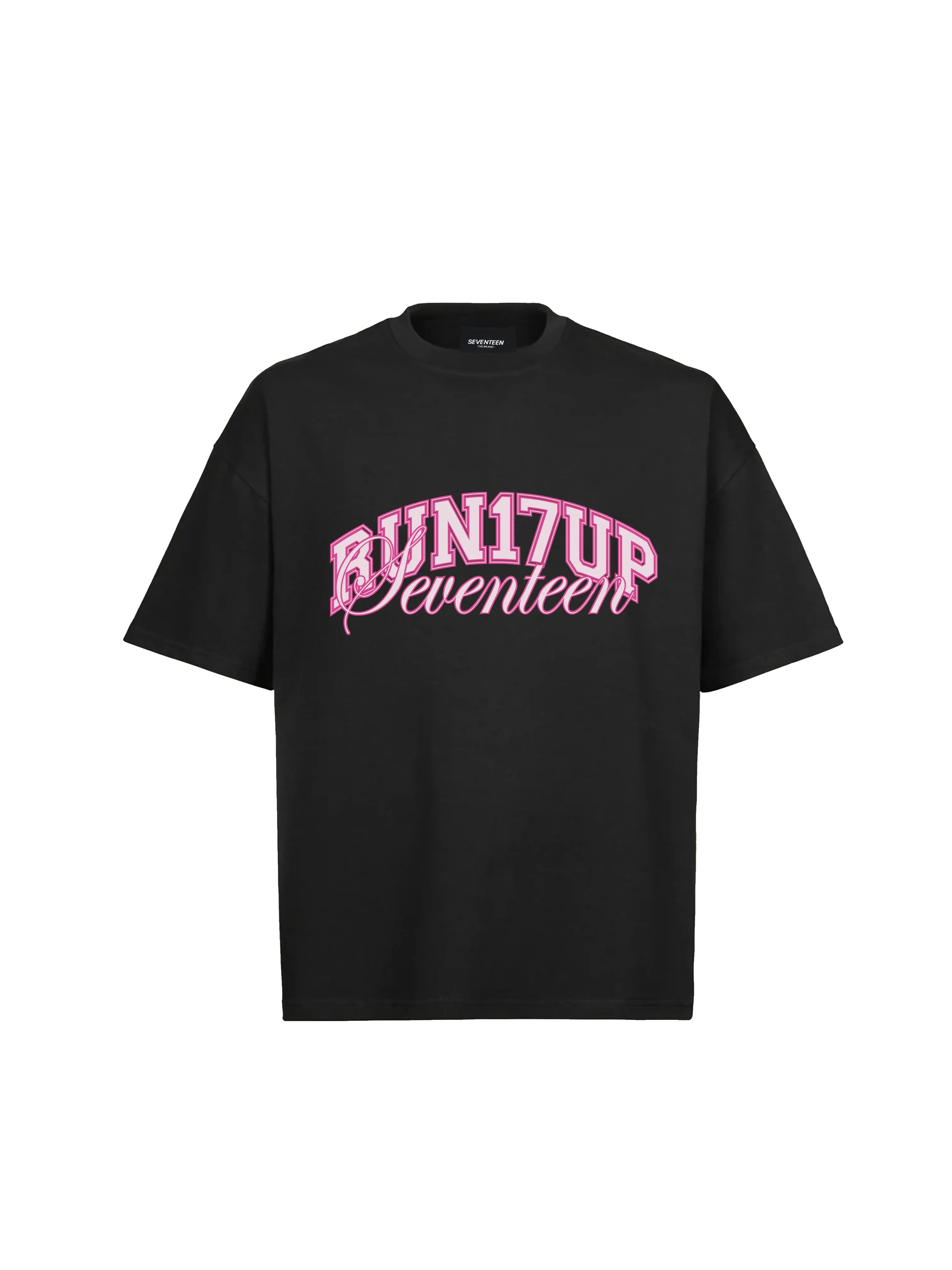 Run17Up Seventeen Pink College Logo Black T-Shirt