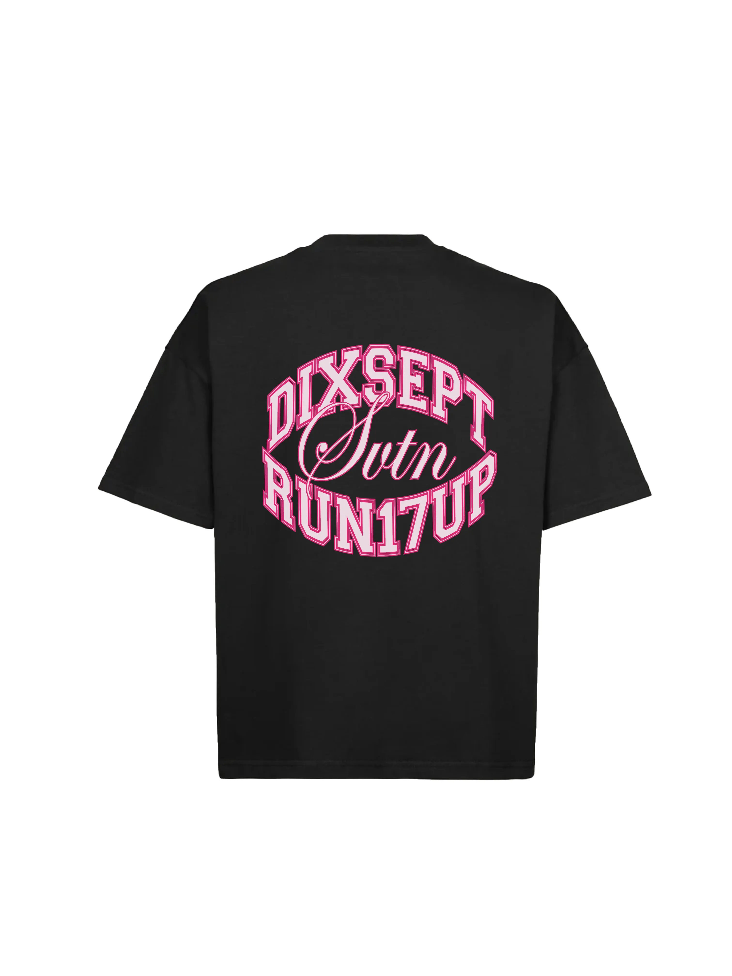 Run17Up Seventeen Pink College Logo Black T-Shirt