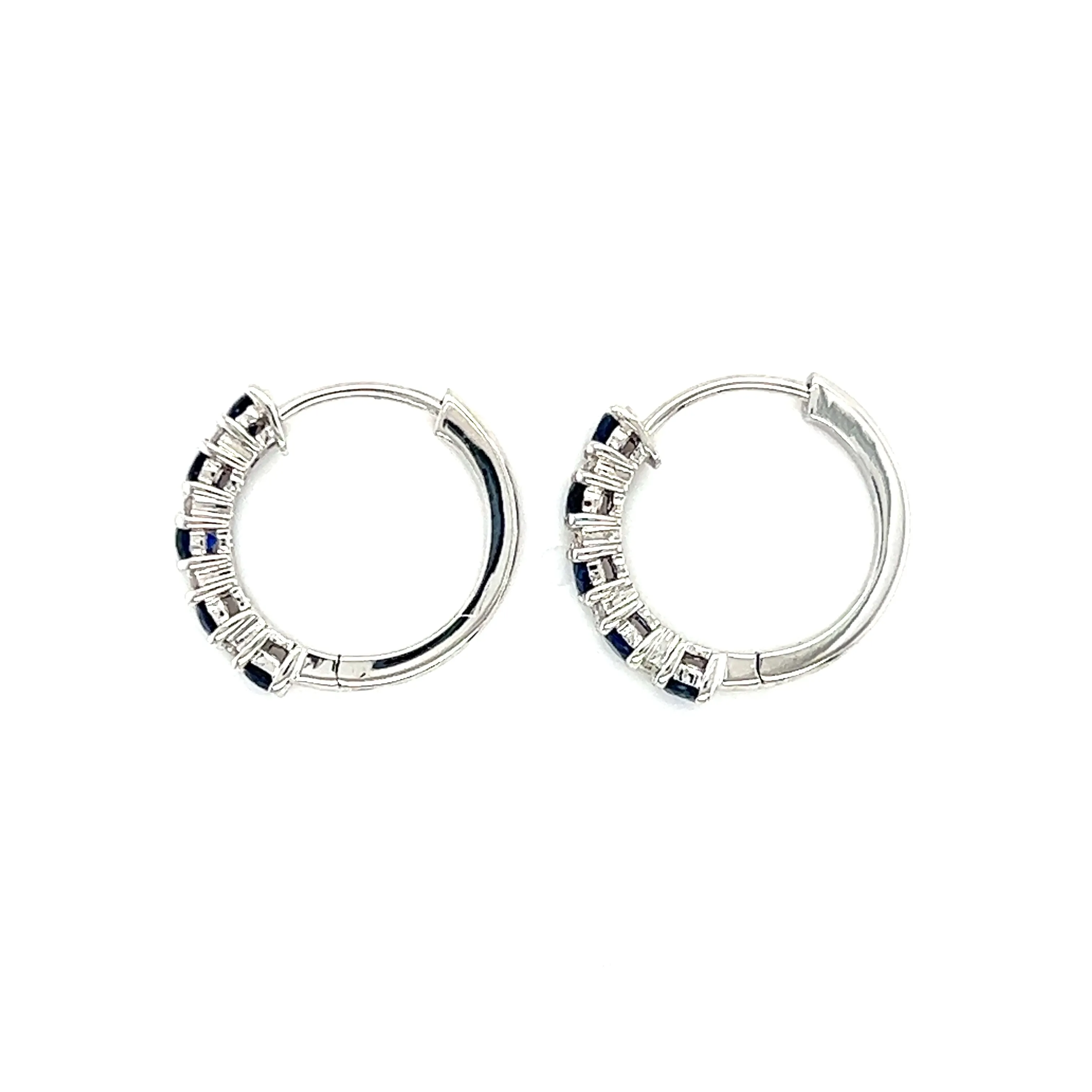 Sapphire Hoop Earrings with Eight Round Diamonds in 14K White Gold