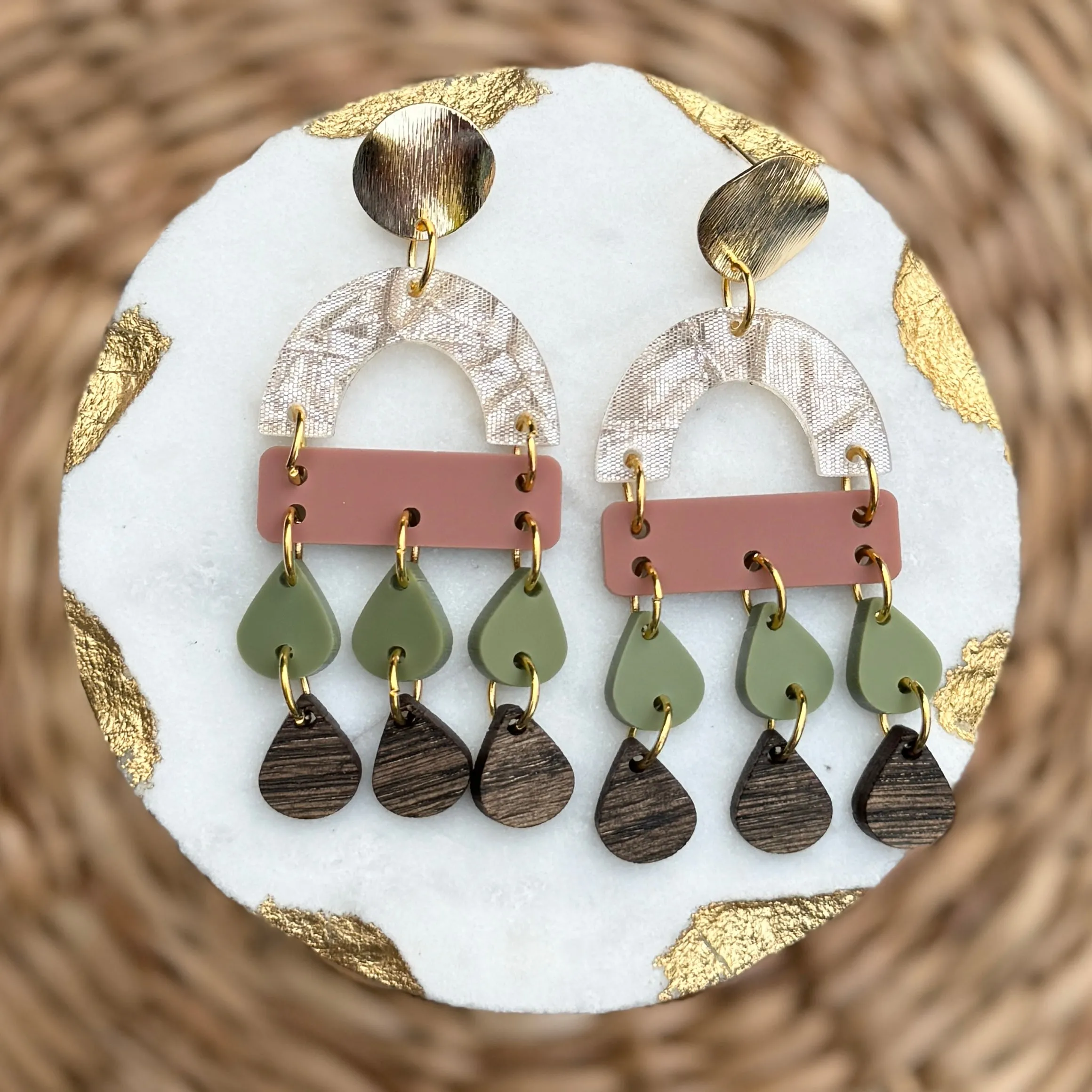 Scarlett Chandelier Earrings - Multi Olive - Acrylic Earrings